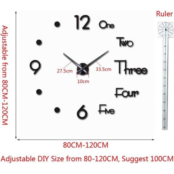Large 3D Frameless Wall Clock Stickers DIY WallDecoration for LivingRoom Bedroom - Picture 2 of 7